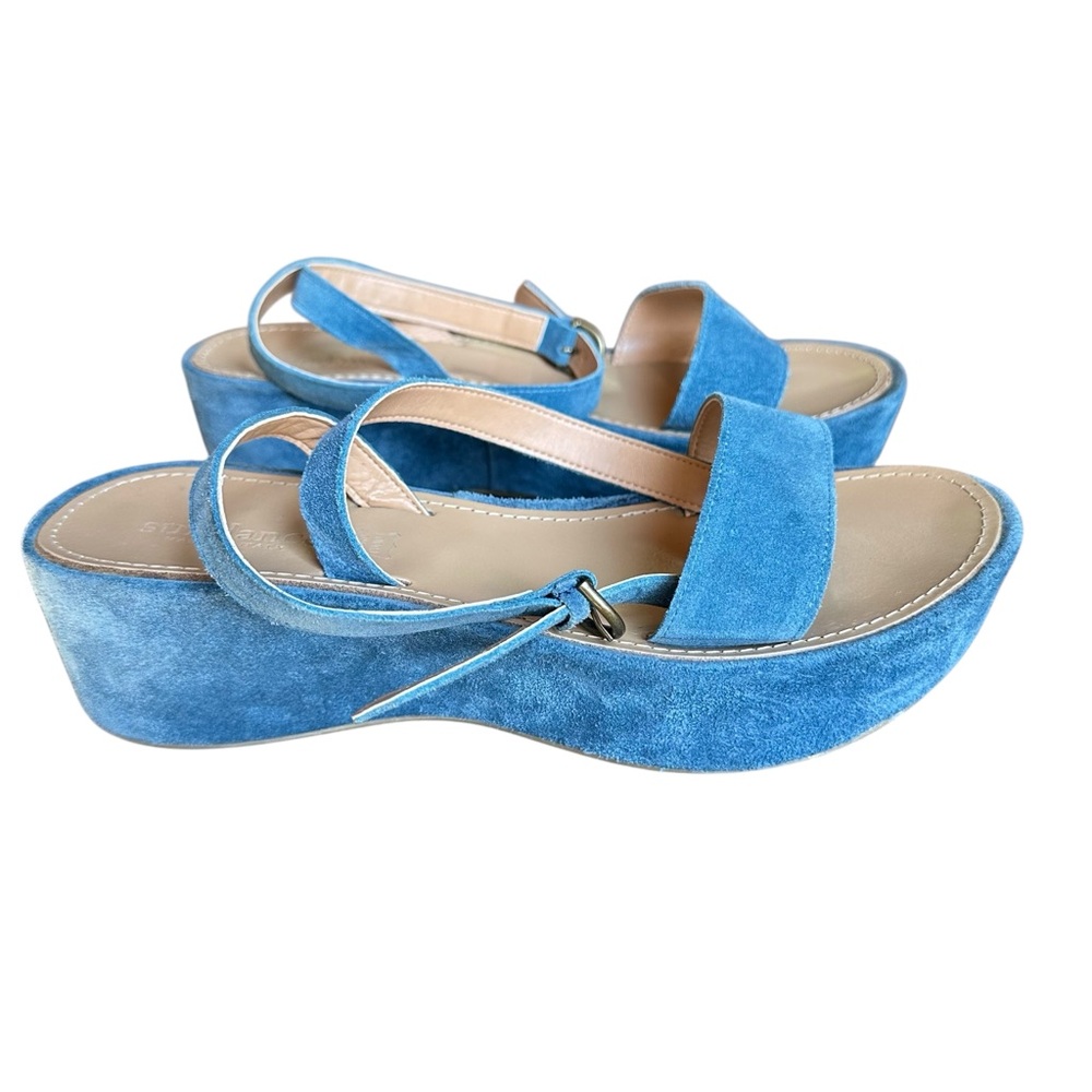 SUNDANCE Suede Strappy Ankle Wedge Heel Planform Sandals